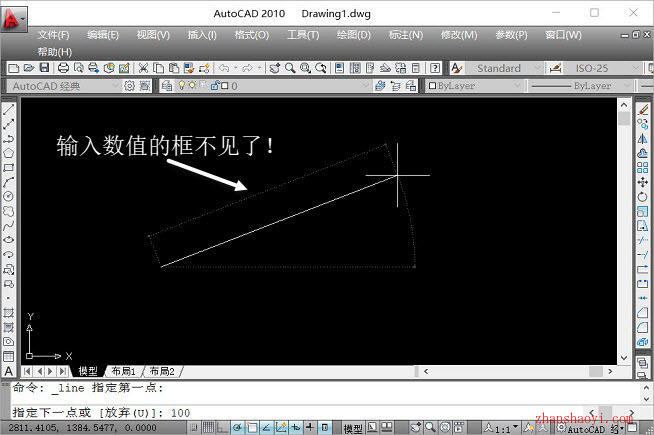 AutoCAD 2010画直线输入数据时，光标旁边输入数值的框没了，只有命令行有显示的解决方法