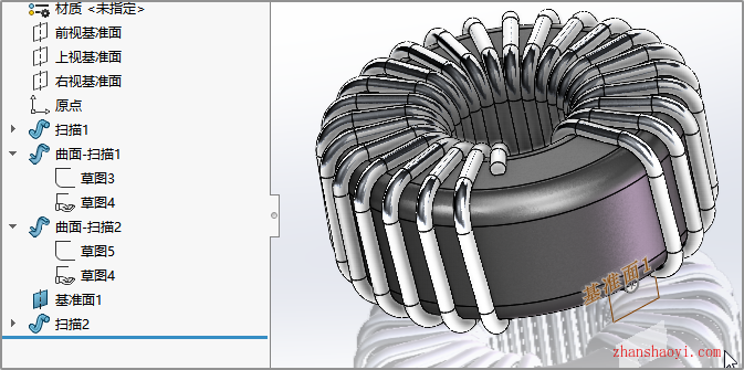 Solidworks建模中级练习之画一个电感线圈绕铁环特征