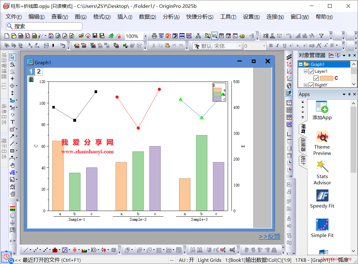 Origin 2025b图表技巧之柱状折线组合图，让不同组数据对比更加直观！