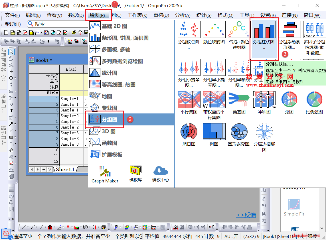 Origin 2025b图表技巧之柱状折线组合图，让不同组数据对比更加直观！