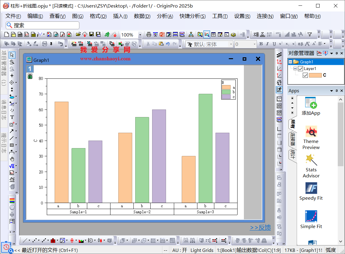 Origin 2025b图表技巧之柱状折线组合图,让不同组数据对比更加直观!