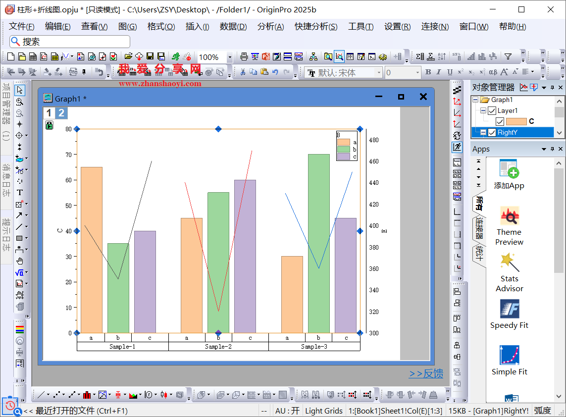 Origin 2025b图表技巧之柱状折线组合图,让不同组数据对比更加直观!