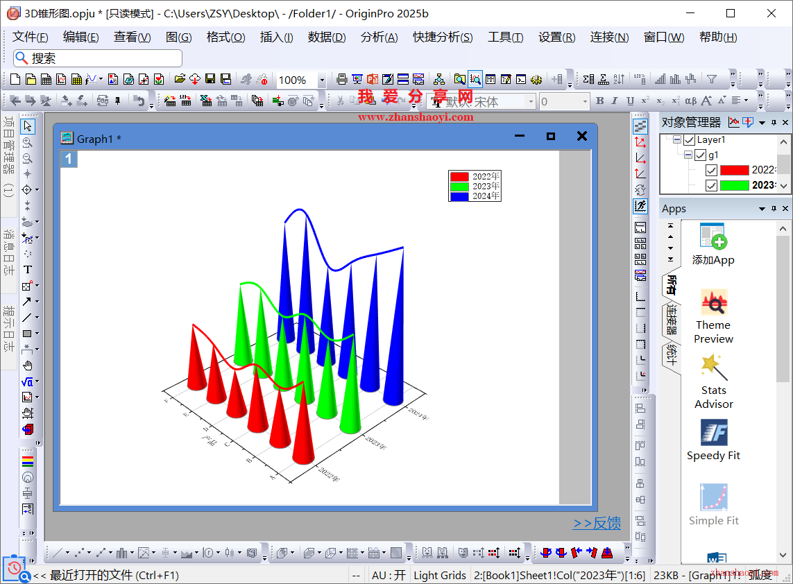 Origin 2025b图表技巧之绘制3D锥形图，好看又新颖！