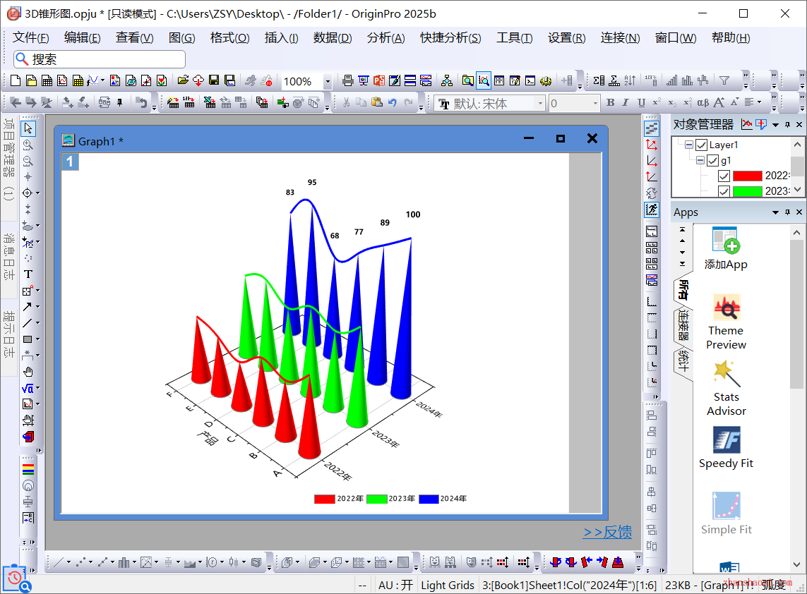 Origin 2025b图表技巧之绘制3D锥形图，好看又新颖！