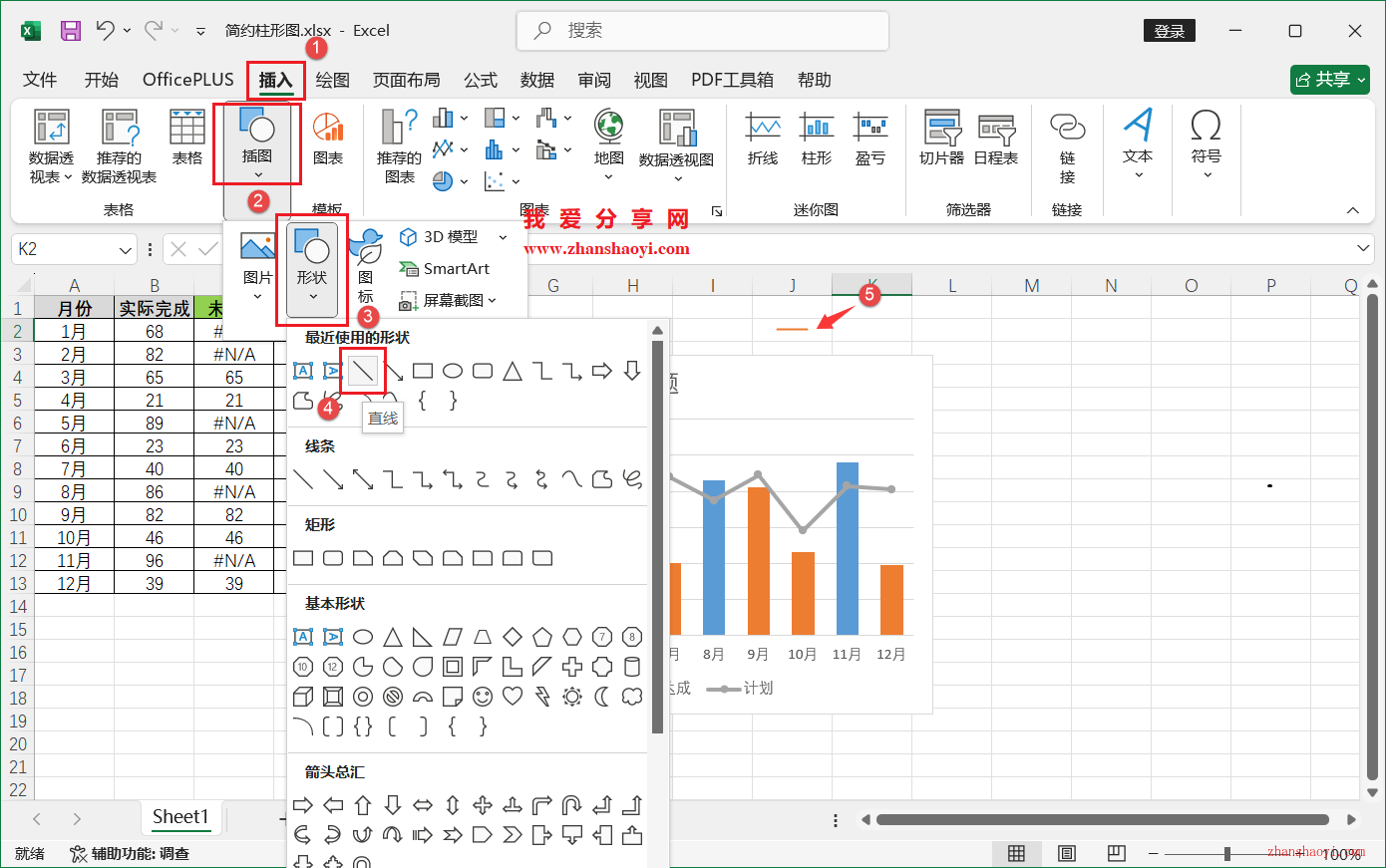 Excel 2024图表技巧之简约柱形图，直观突出显示出达成项