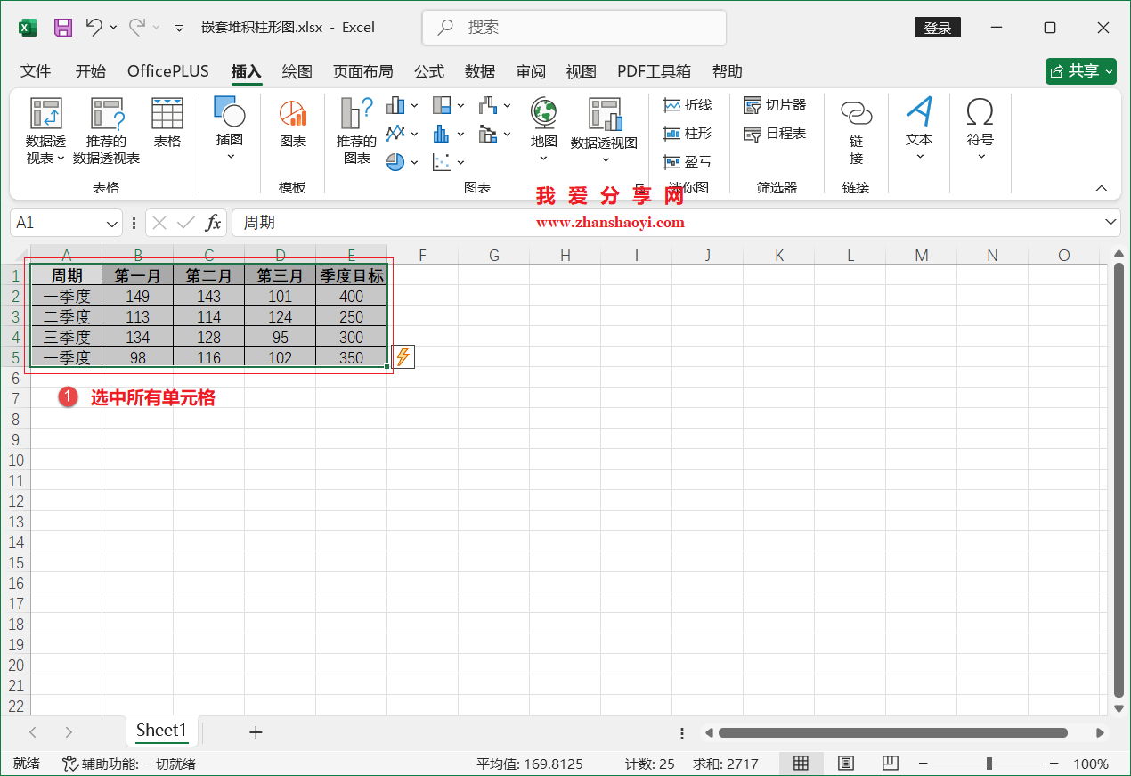 Excel 2024图表技巧之嵌套堆积柱形图,同时展示子项数据和总目标值
