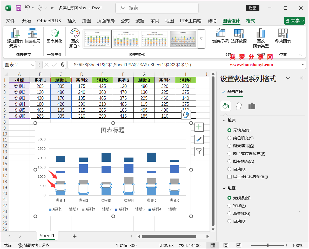 Excel 2024图表技巧之复合多层柱形图,多组数据每个系列单独放一层!