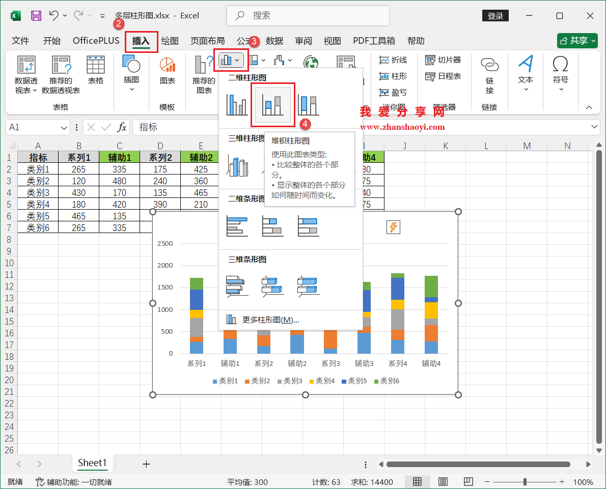 Excel 2024图表技巧之复合多层柱形图,多组数据每个系列单独放一层!
