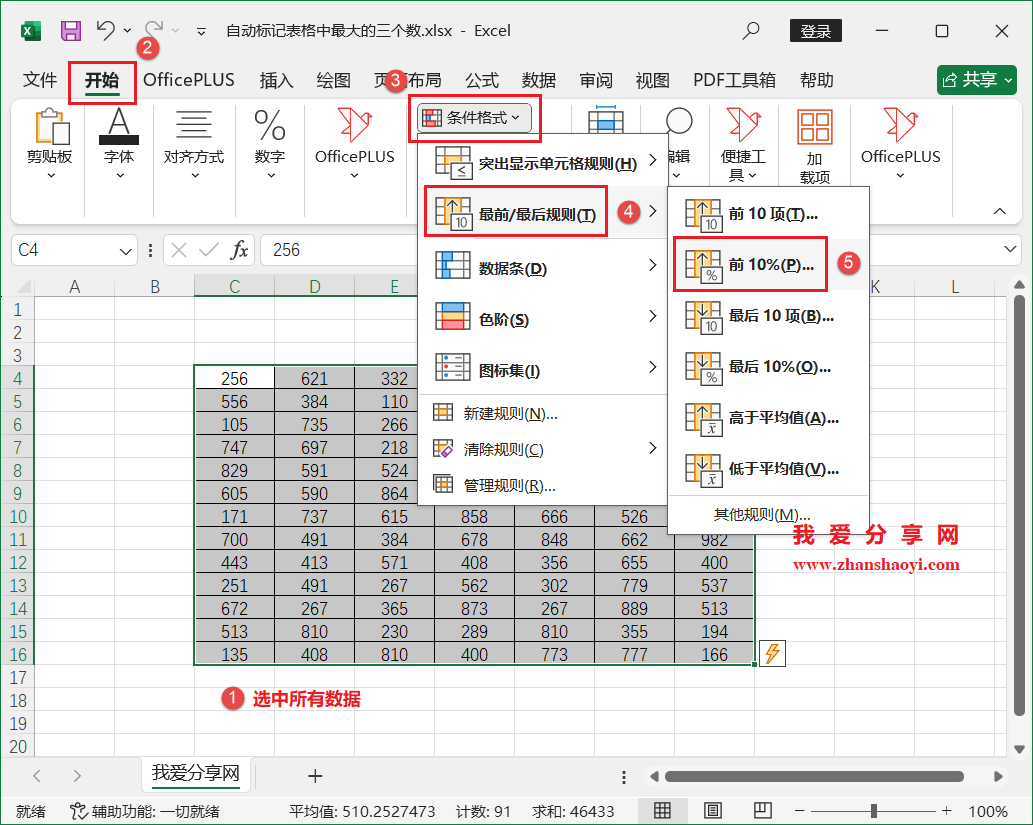 Excel技巧之快速找出表格中最大的三个数并自动设置颜色